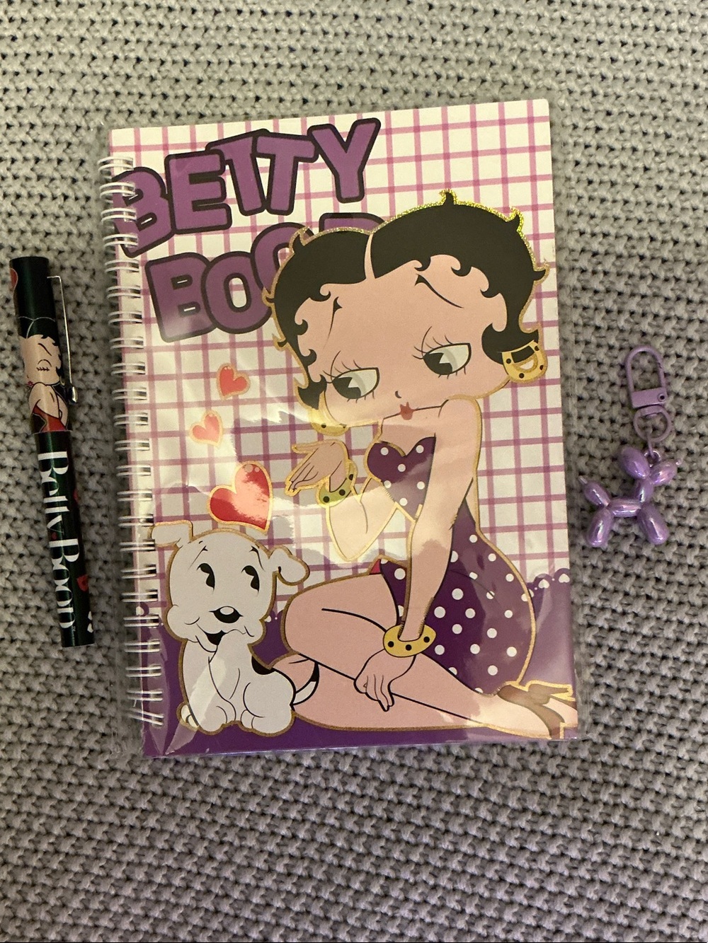 Betty Boop (3Pcs)Purple Spiral Notebook - W/Pen & Ballon Dog Keychain